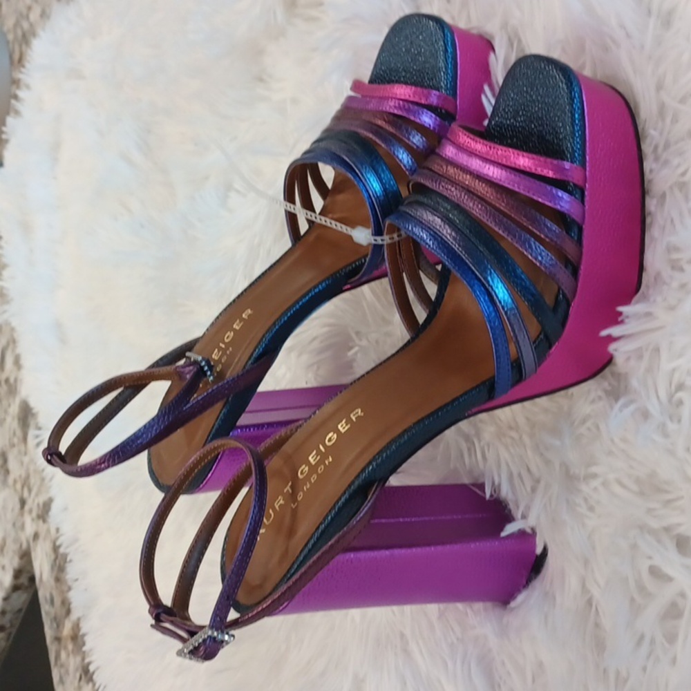 Kurt Geiger London Perria Purple Rainbow Platform Sandals SZ EU 41 FLAW